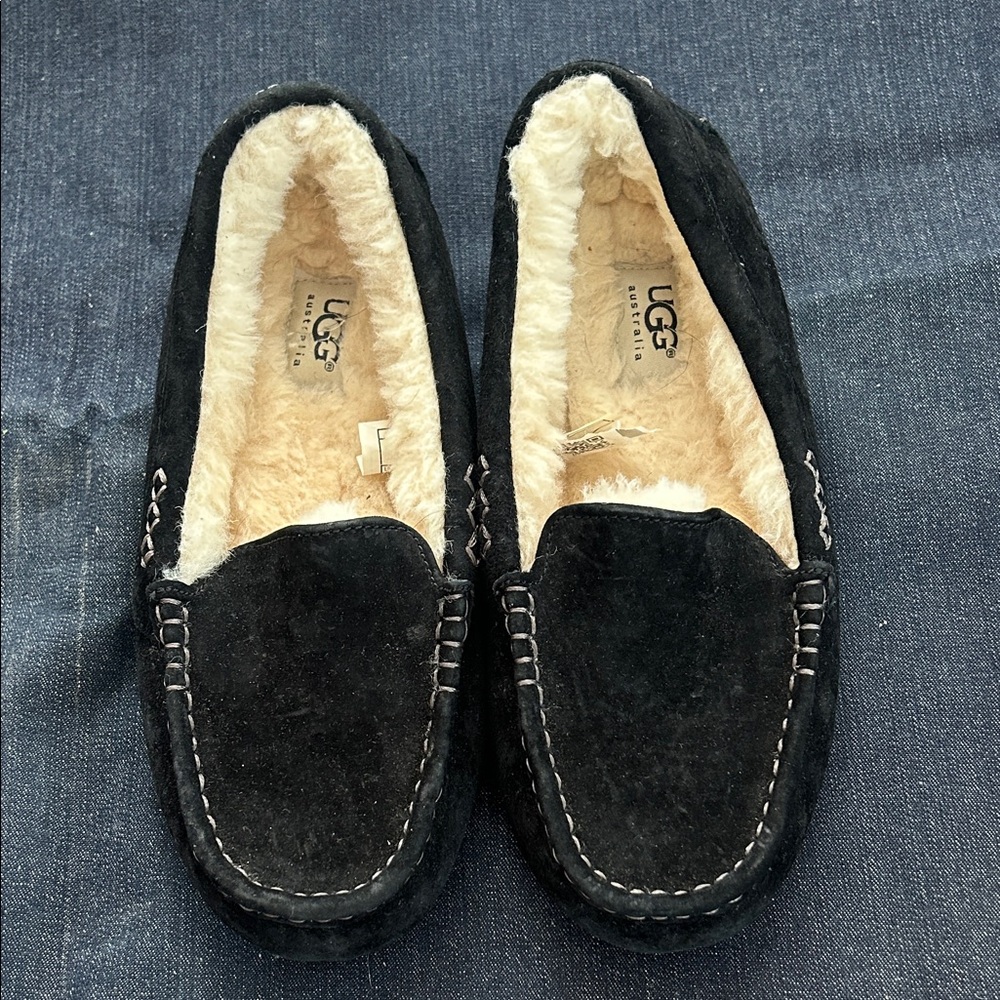UGG Black Suede Moccasins with Sherling Lining